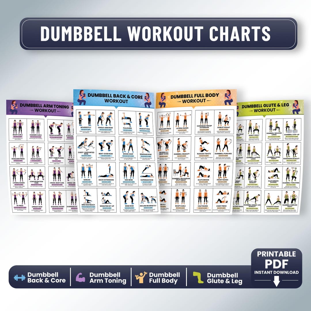Dumbbell Workout Charts Bundle – Full Body, Arms, Core, Glutes & Legs ...