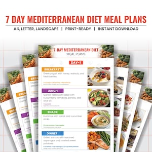 7-Tage mediterrane Speiseplan | Mediterrane Diät-Lebensmittelliste, Frühstück, Mittagessen, Snacks & Abendessen-Ideen | Einfache Zubereitung von Mahlzeiten für ein gesundes Leben