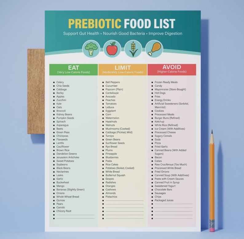 Prebiotic Food List Printable Prebiotic Foods Chart High Fiber