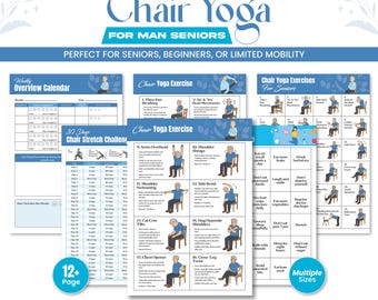30-Day Chair Yoga Challenge for Senior Men: Seated Home Workout, Printable Chair Exercise Chart, Digital PDF Download