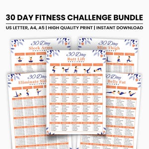 30-Day Fitness Challenge Bundle: Butt, Belly, Thigh, Arms (Printable PDF)