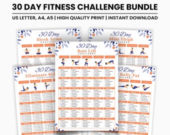 30-Day Fitness Challenge Bundle: Butt, Belly, Thigh, Arms (Printable PDF)