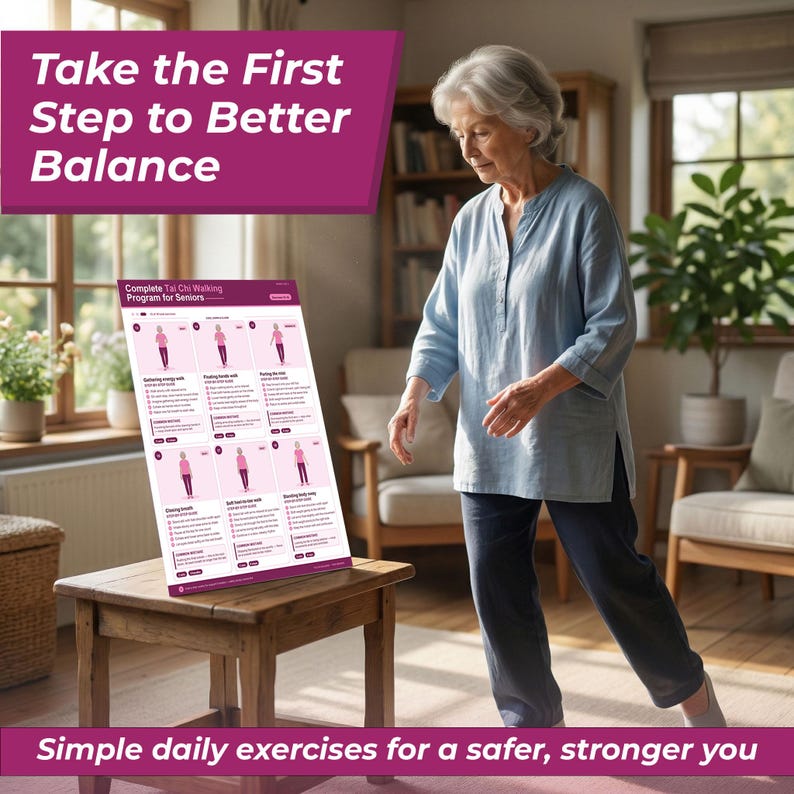 Printable Tai Chi Walking Program for Seniors, Instant Download Senior Exercise Chart, Digital Seated & Standing Mobility Guide image 3