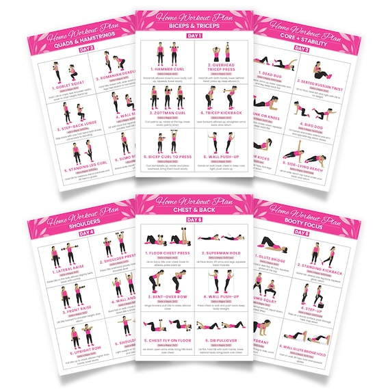 6 Day Home Workout Plan for Women, Laminated Fitness Guide, Strength Training Routine, Dumbbell Exercises, Sweat-Proof Exercise Chart