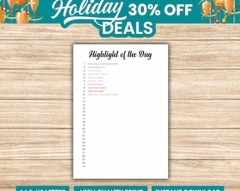 Highlight of the Day Printable Journal Page: Gratitude Tracker (PDF)