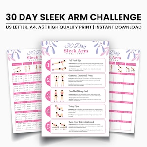 Sleek Arm 30 Day Challenge | Printable Fitness Calendar | Arm Toning & Strength Routine | Digital Download PDF