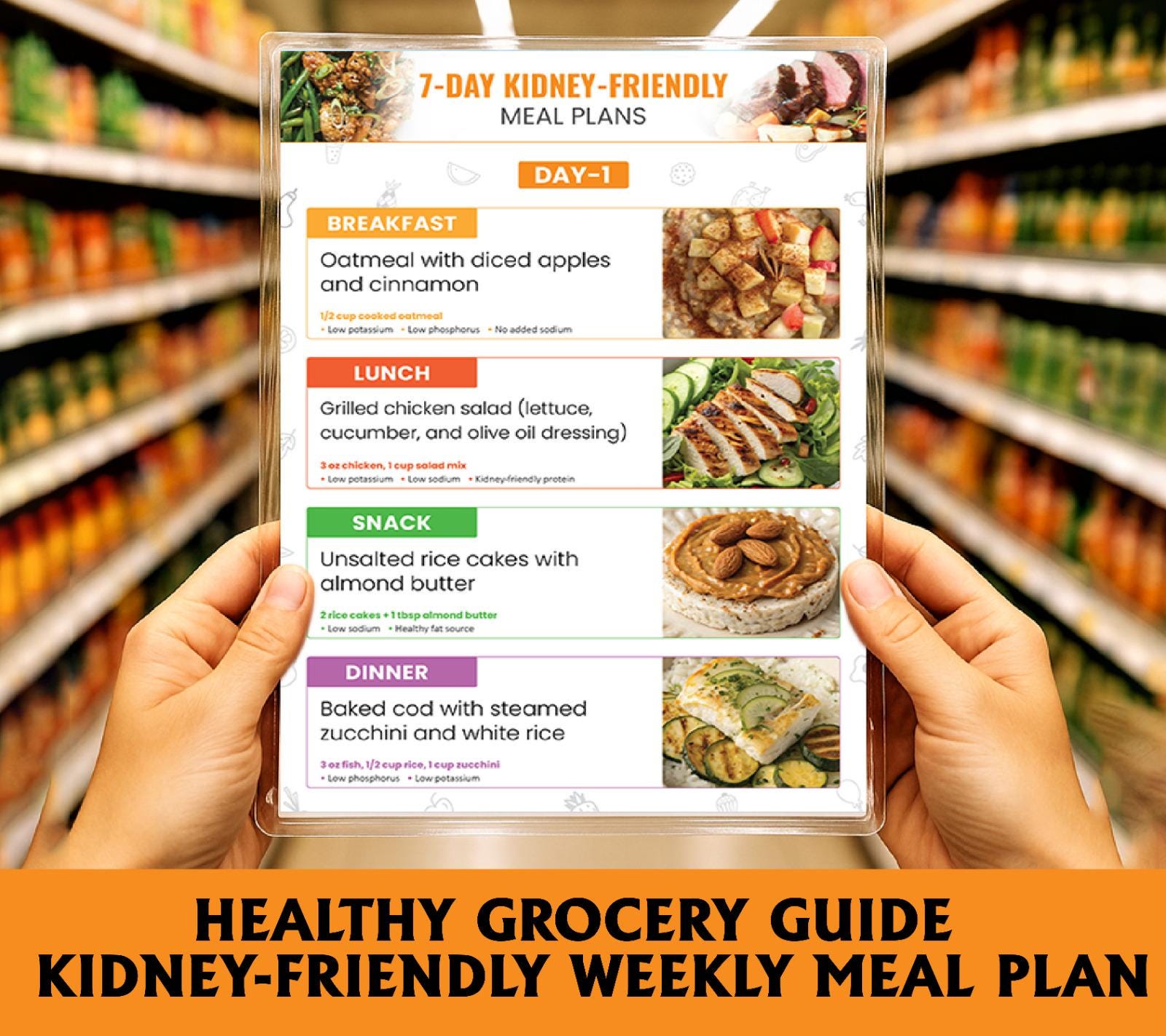 Laminated 7-day Kidney Meal Plan - Renal Diet Guide - CKD Friendly ...