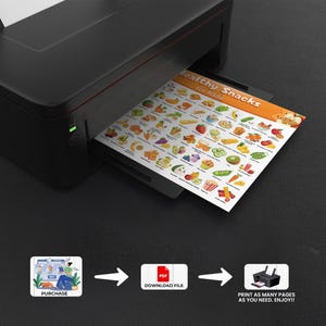 K&ouml;nnte beinhalten: Eine druckbare Tabelle mit einer Liste von gesunden Snacks f&uuml;r Kinder. Die Tabelle ist im PDF-Format und kann so oft wie n&ouml;tig heruntergeladen und ausgedruckt werden. Die Tabelle zeigt eine Vielzahl von Obst, Gem&uuml;se und anderen gesunden Snacks.