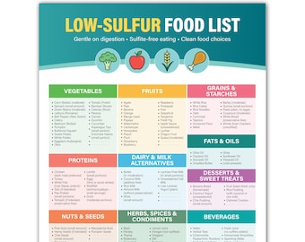 Tableau des aliments diététiques à faible teneur en soufre • Téléchargement instantané • Imprimable sans sulfites / Santé intestinale