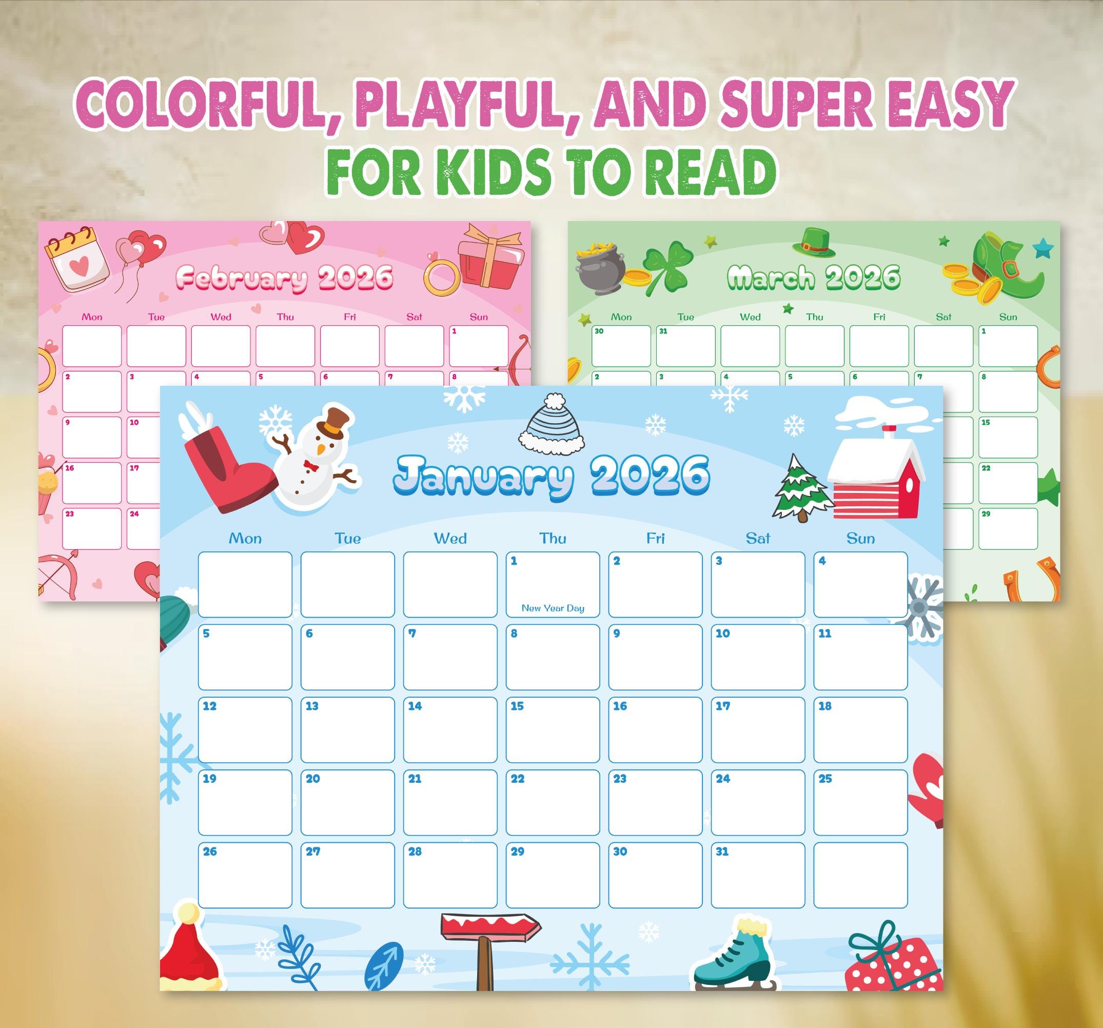 2026 Kids Calendar Printable | Fun Monthly School Calendar for Students ...