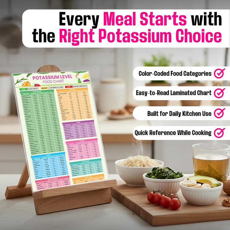 K Level Chart Potassium Level Food Chart for Kidney Diet | Laminated Renal Diet Cheat ...