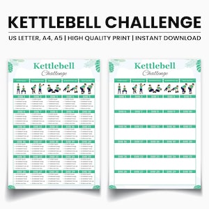 30 Day Kettlebell Challenge | 30 Day workout Digital | Kettlebell Fitness | Home Workout Planner | Body Build Challenge | Digital Download