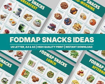 FODMAP Snacks Ideas, Low FODMAP Snack Guide, Breakfast to Evening Snack Ideas for IBS Relief, Digestive-Friendly Snacks Chart, pdf Printable