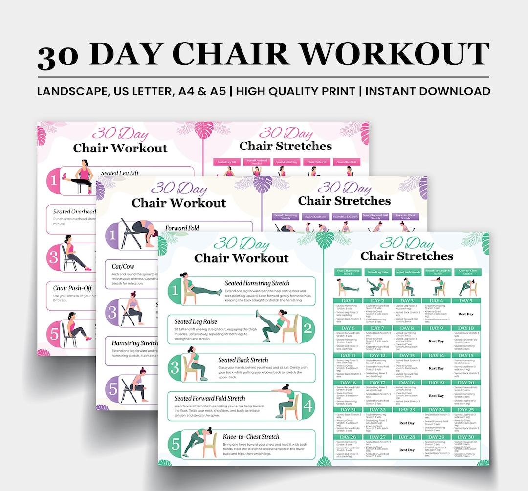 30 Day Chair Workout Bundle Printable, Chair Yoga Guide, Full Body ...