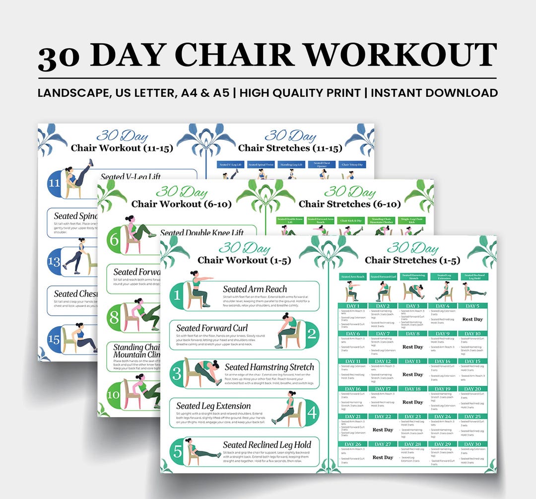 30-day Chair Workout Plan PDF | Printable Seated Fitness Routine ...
