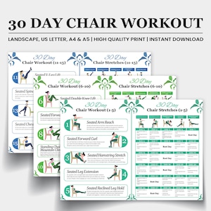 Piano di allenamento da sedia di 30 giorni in PDF / Routine di fitness da seduti stampabile / Adatto ai principianti e a basso impatto / Paesaggio