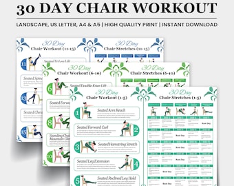 30-Day Chair Workout Plan PDF | Printable Seated Fitness Routine | Beginner Friendly & Low Impact | Landscape