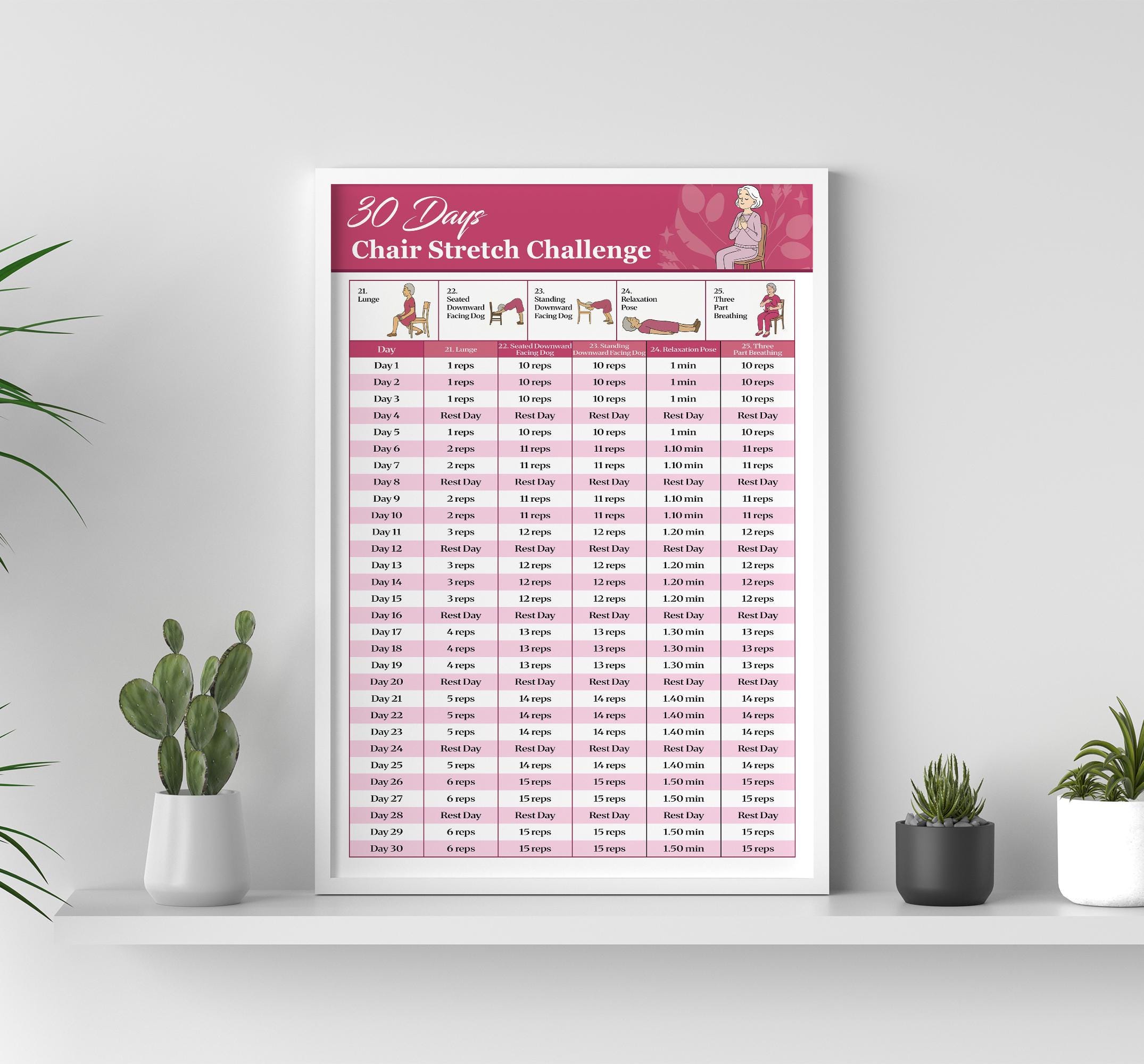 30 Day Chair Workout Bundle Printable, Chair Yoga Guide, Full Body ...