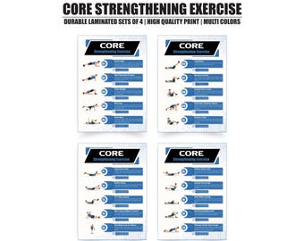 Laminated Core Workout Posters - Set of 4 Abs Exercise Charts for Home Gym Wall Decor, 8.5x11 & A4 Sizes