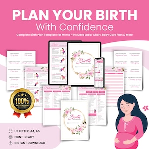 Visual Birth Plan Template Bundle: Labor & Delivery Checklist (PDF Downloadable)