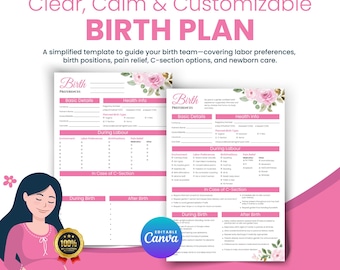 Editable Birth Plan Template | Printable Birthing Plan | Labor And Delivery Preferences Template | Digital PDF