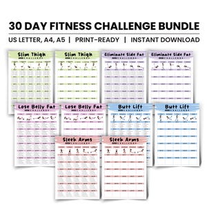 30-Day Home Workout Challenge Bundle: Belly, Butt, Arms (Printable PDF)