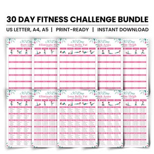 30-Day Full Body Workout Challenge: Printable Fitness PDF (Digital Download)