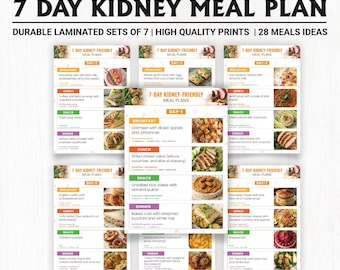 Laminated 7-Day Kidney Meal Plan - Renal Diet Guide - CKD Friendly Nutrition Charts - Kidney Health Reference Set