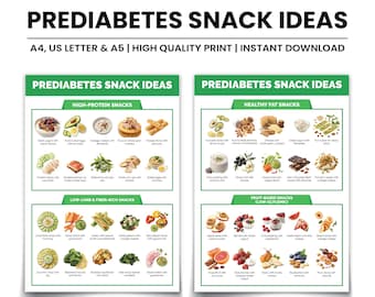 Prediabetes Snack Ideas, Snacks to Eat For Prediabetic Diet, Pre-Diabetes Meal Plan - Snacks, High Quality PDF Files, Multiple Sizes