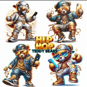 Projekt koszulki Hip Hop Teddy Bear DTG do sublimacji - Projekty koszulek Hiphop PNG - Shine