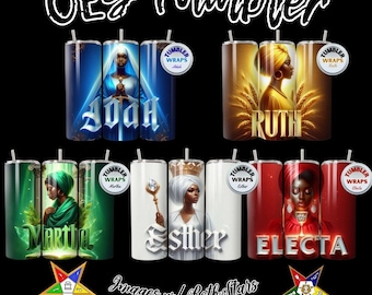 OES Heroines Tumbler Wrap: Adah, Ruth, Martha, Esther, Electa (PNG Image)