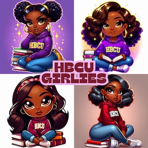 HBCU Girlies Chibi-Style PNG Images for T-Shirts and More - Greatness and Education