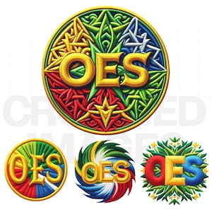 Puede incluir: Un emblema circular con un "OES" dorado en el centro. El emblema está rodeado por un diseño colorido e intrincado con colores rojo, verde, azul y amarillo. El emblema está rodeado por un fondo blanco.