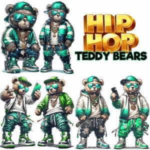 Projekt koszulki Hip Hop Teddy Bear DTG do sublimacji - Projekty koszulek Hiphop PNG - Hype Team