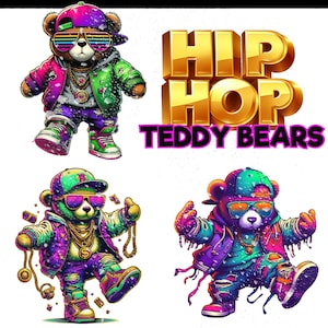 Projekt koszulki Hip Hop Teddy Bear DTG do sublimacji - Projekty koszulek Hiphop PNG