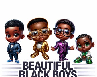 Black Boys in Suits Clipart: African American Kids Digital Art PNG (Digital Download)