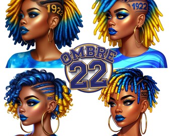 Blue and Gold Ombre Hair PNG: HBCU Sorority Designs (Digital Download)