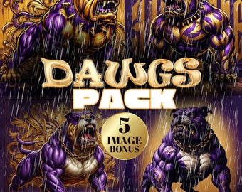 Purple and Gold Dawgs PNG Pack: Fierce Dog Images (Digital Download)