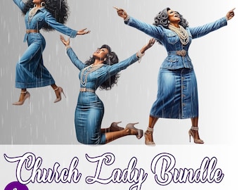 African American Church Lady Clipart: Christian PNG Images (Digital Download)
