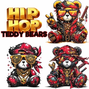 Design per maglietta Hip Hop Teddy Bear DTG per sublimazione - Disegni per maglietta Hiphop PNG - Rossi