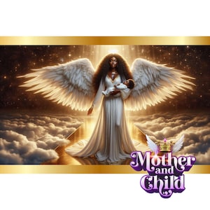 Mother and Child Angel | Heavenly Swaddled Baby | Angel Wings | African American Angel |Wallpaper PNG | With Bonus Images
