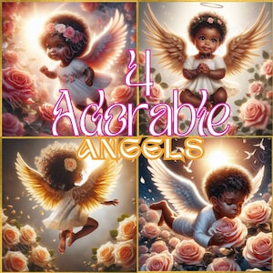 Instant Download - Adorable Angels Clipart Set of African American Babies, PNG JPG Files