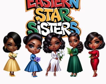 Eastern Star Sisters Chibi Clipart: OES Sistars PNG Images (Digital Download)