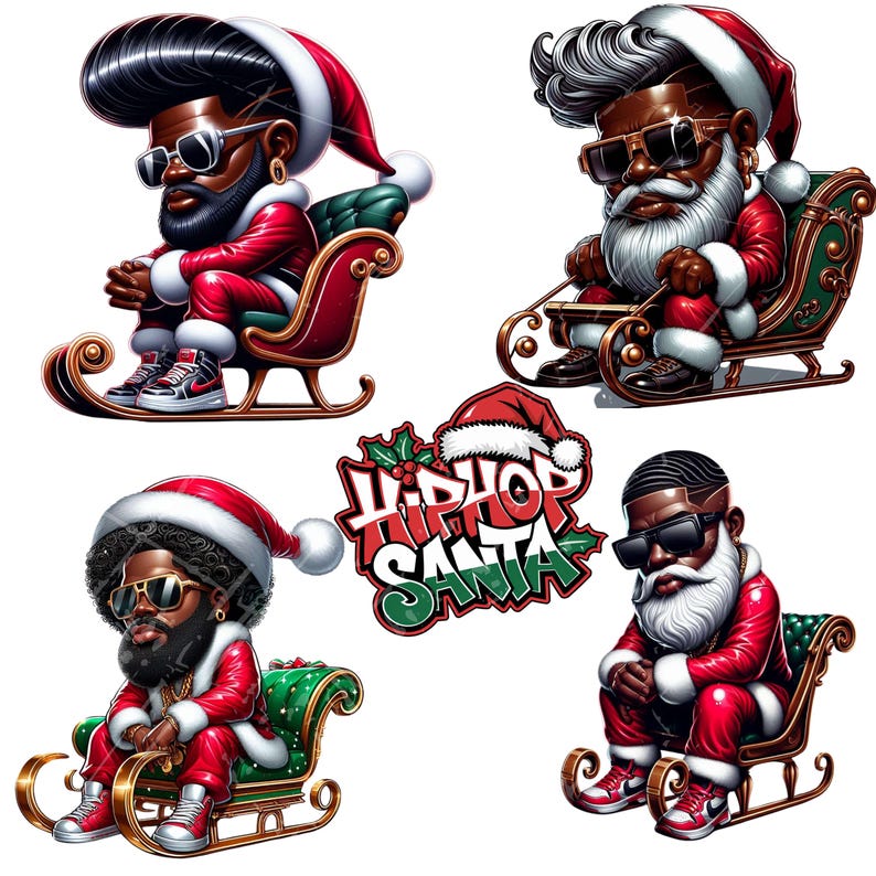Santa Looks Like Rapper Hip Hop Black Santa PNG Images | 10 Christmas Designs (digital Download ...