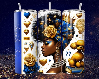 Blue and Gold Poodle Sorority Tumbler Wrap - Sorority 1922 Lady Mixed Media Design - Digital Download