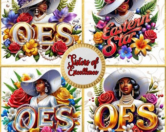 Floral Eastern Star Sisters of Excellence- OES Clipart Digital Download Pack PNG Wallpapers