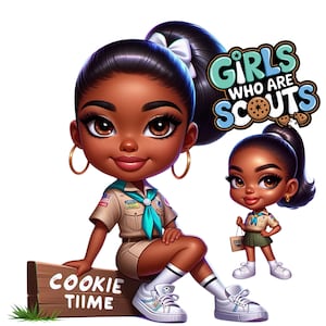 Black Chibi Girl Scout PNG : clipart saison des biscuits (téléchargement numérique)