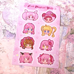 Pink Magical Girls Sticker Sheet | Chibiusa, Utena, Sakura, Ichigo, Doremi, Lucia, Amu, Madoka
