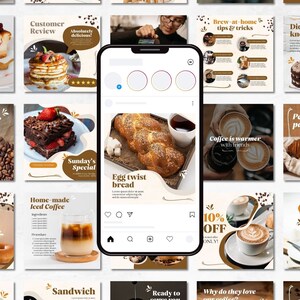 Coffee Shop Template, Instagram Template, Canva Template, Cafe Instagram Templates, Food, Restaurant, Social Media Templates, Post Template