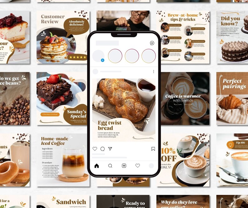 Coffee Shop Template, Instagram Template, Canva Template, Cafe Instagram Templates, Food, Restaurant, Social Media Templates, Post Template